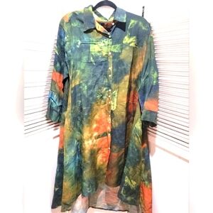 NEW LIOR PARIS MULTICOLORED LONG SLEEVE HI-LO DRESS SZL